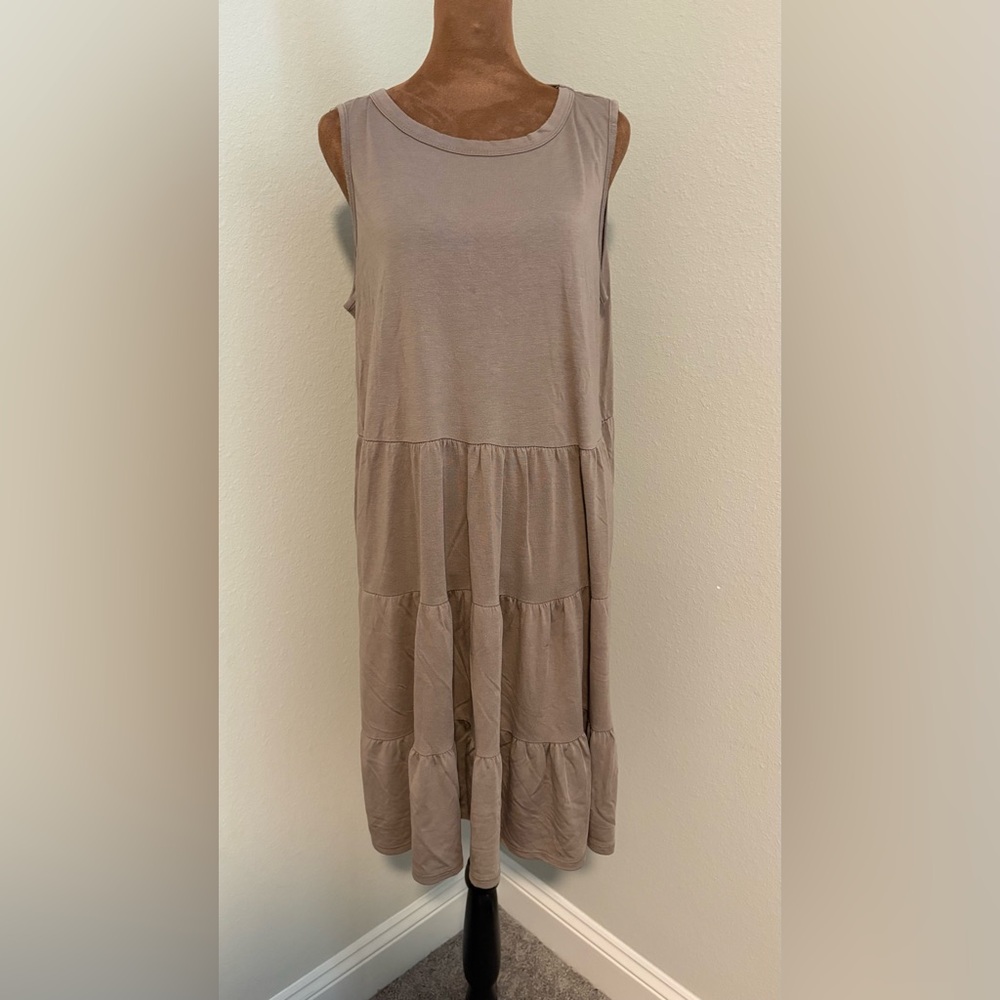 MTS Sleeveless Tiered Brown Midi Dress